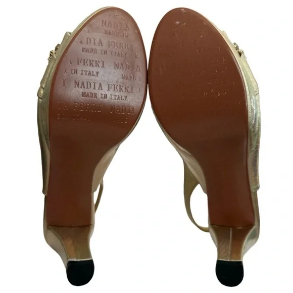 Nadia Ferri ~ Size 9.5 ~ Gold Snakeskin Platform Heels Rhinestones Italy Women’s - Picture 5 of 11